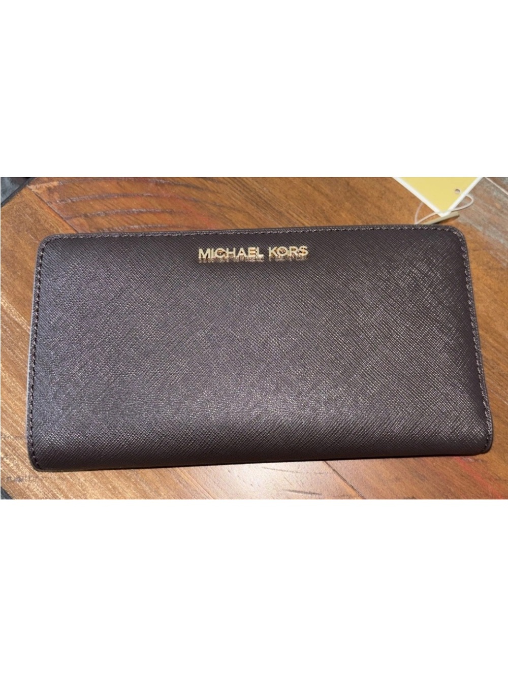 Michael Kors Brown Zip-Around Continental Wallet with Gold Logo
